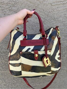 Y2k Dooney & Bourke Red Trim Zebra Print Leather Satchel